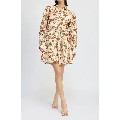 En Saison Emilia Floral Long Sleeve Cotton Mini Shirtdress In Off White