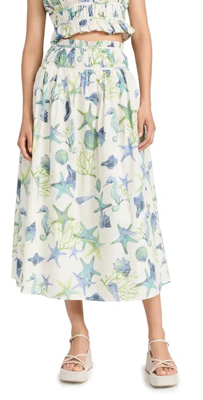 En Saison Kera Midi Skirt Ivory Blue Green