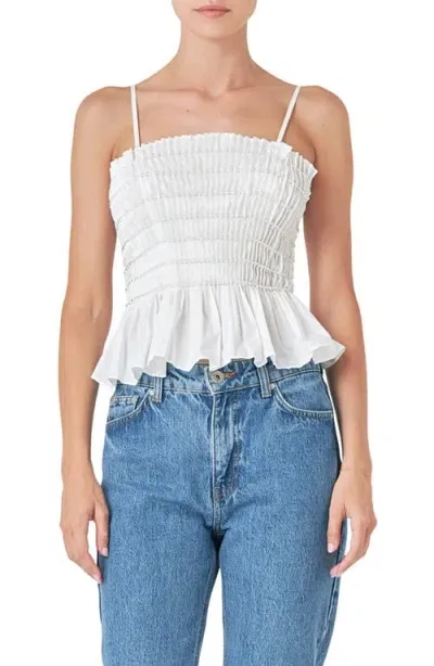 Endless Rose Bead Pleated Peplum Camisole In White