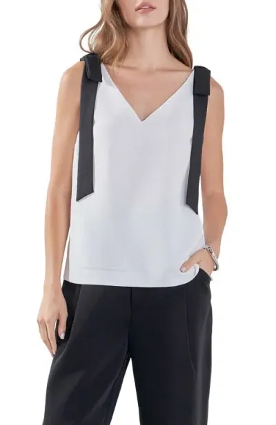 Endless Rose Contrast Bow V-neck Tank Top In Off White