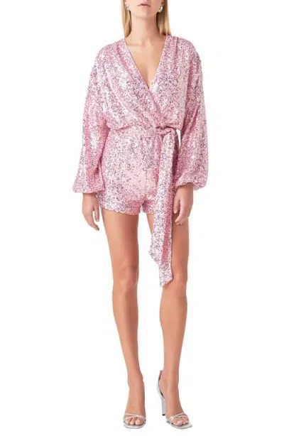 Endless Rose Long Sleeve Sequin Romper In Pink