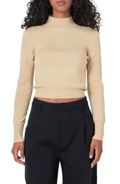 Endless Rose Metallic Crop Sweater In Beige