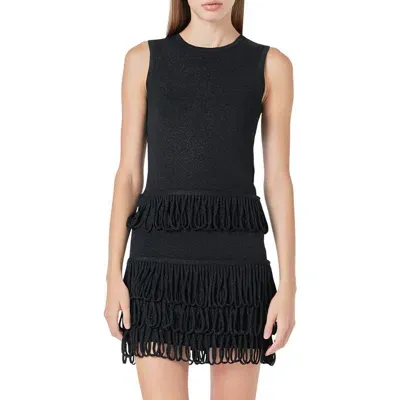 Endless Rose Metallic Knit Loop Fringe Tank In Black