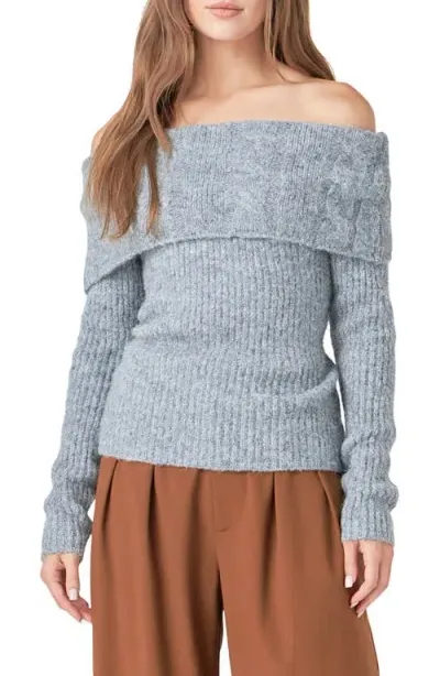 Endless Rose Off The Shoulder Rib Sweater In Heather Grey