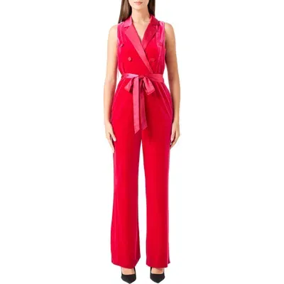 Endless Rose Satin Trim Velvet Jumpsuit In Fuchsia