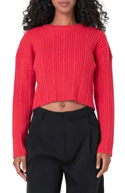 Endless Rose Sequin Crop Sweater In Red