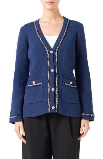 Endless Rose Trim Detail Cardigan In Navy