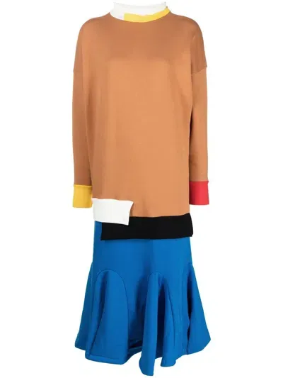 Enföld Colour-block Jersey-knit Dress In Brown