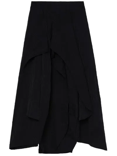 Enföld Draped High-waisted Midi Skirt In Black