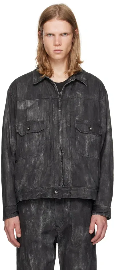 Engineered Garments Black Distressed Print Denim Jacket In Dz095 Black Cotton D