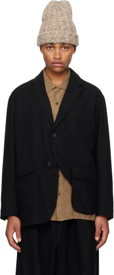 Engineered Garments Black Flannel Slanted Blazer In Sd045 Black Solid Po