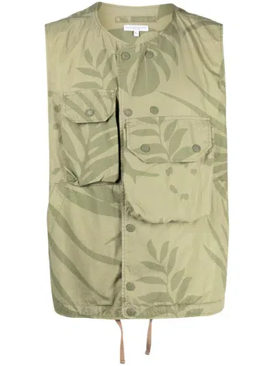 Engineered Garments Leaf-print Cotton Gilet In Grün