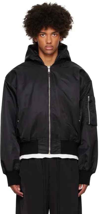 Entire Studios Black Hooded Broad Bomber Jacket