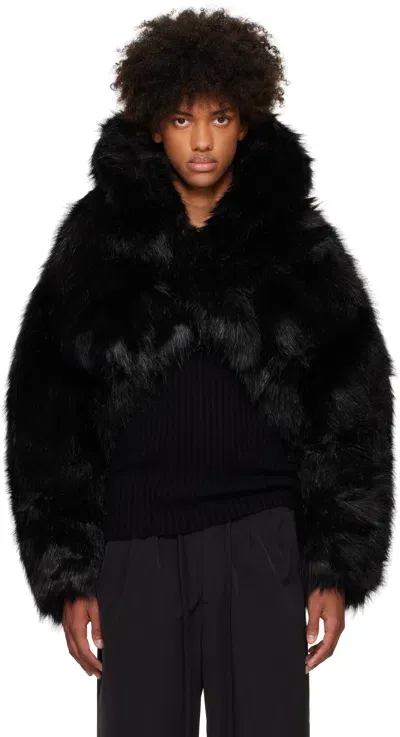 Entire Studios Black Vicinity Crop Faux-fur Jacket