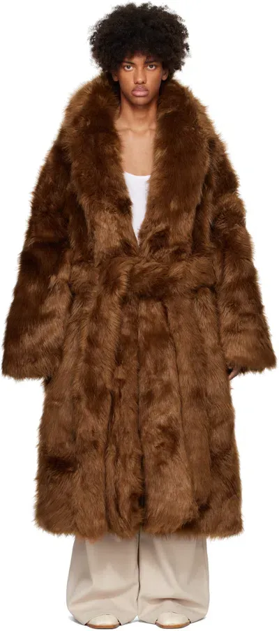 Entire Studios Brown Vast Faux Fur Coat In Trout