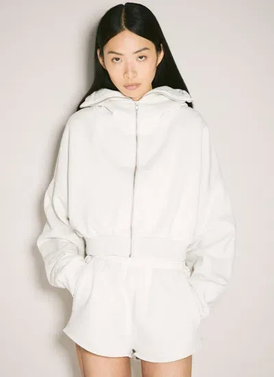 Entire Studios Cropped Full-zip Hooded Sweatshirt In White