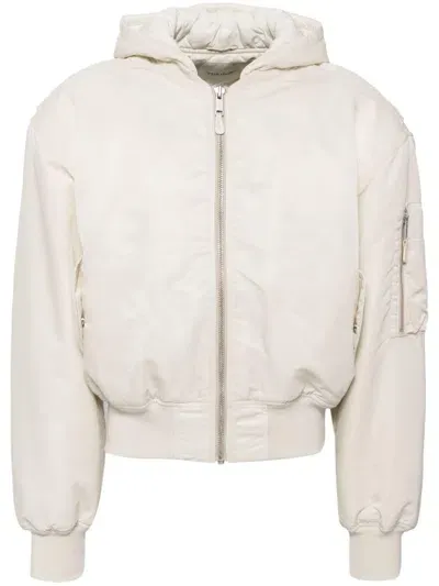 Entire Studios Hooded Board Bomber Jacket In White