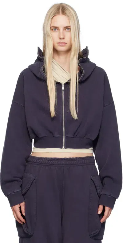 Entire Studios Navy Cropped Full Zip Hoodie In Ink