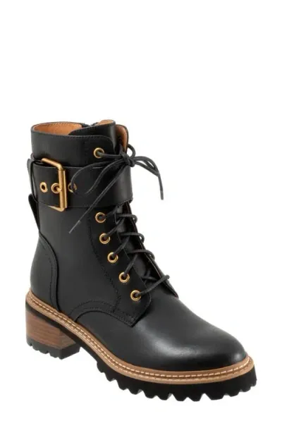 Eos Footwear Line Stack Heel Work Boot In Black