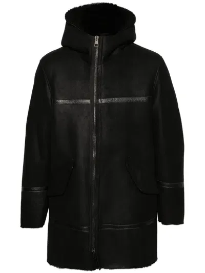 Eraldo Hooded Leather Coat In Black