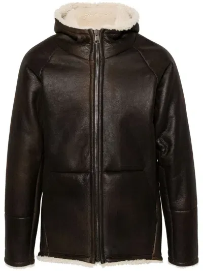 Eraldo Hooded Leather Jacket In Brown