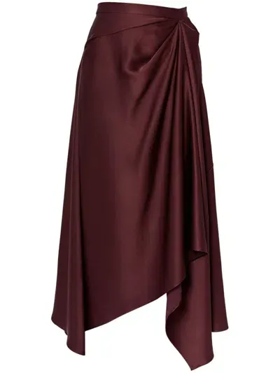 Erdem Asymmetric-design Draped Midi Skirt In Burgundy