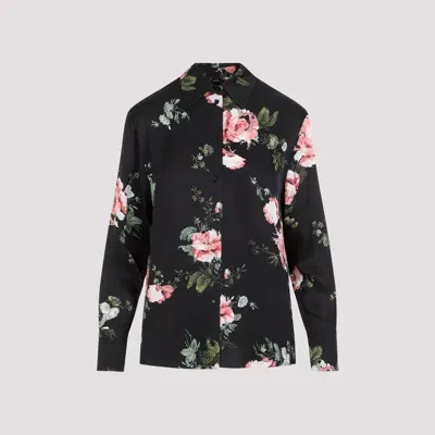 Erdem Seersucker Floral-motif Shirt In Black