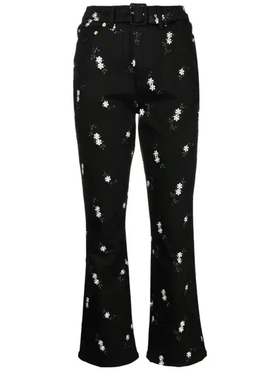 Erdem Cropped Floral-print Trousers In Black