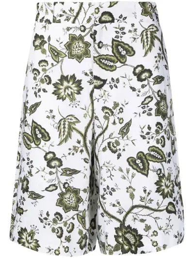 Erdem Miles Floral-print Linen Bermuda Shorts In 白色