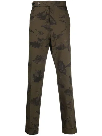 Erdem Samuel Leaf-print Cotton-gabardine Trousers In Green