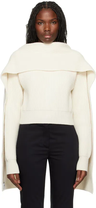 Erdem Cropped Wool And Cashmere Scarf Sweater In Off White