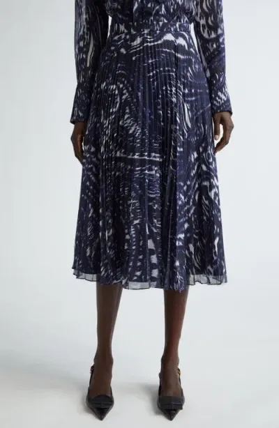 Erdem Paisley Print Pleated Voile Skirt In Blue