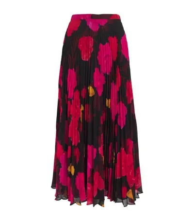 Erdem Pleated Floral Midi Skirt In Black