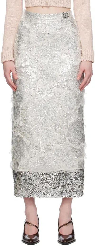 Erdem Silver Layered Midi Skirt