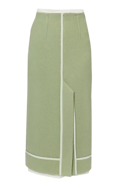 Erdem Split-front Virgin-wool Midi Skirt In Green