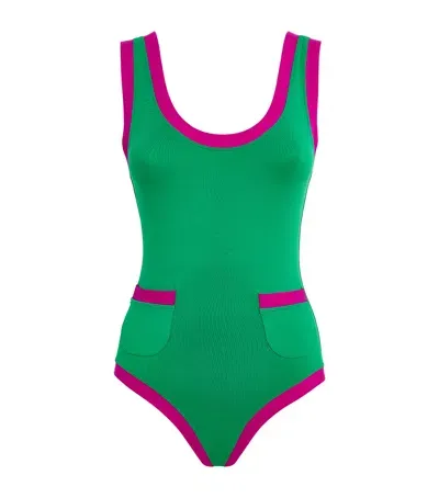 Eres Two-tone Pocket-detail Swimsuit In Green