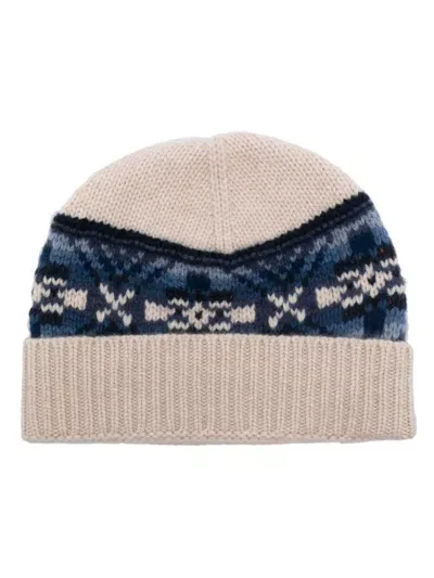 Eric Bompard Fair Isle Beanie Hat In Nude