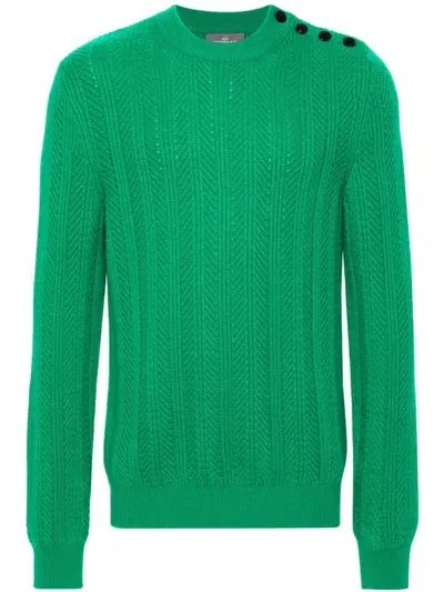 Eric Bompard Herringbone Crew-neck Sweater In 绿色