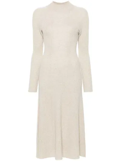 Eric Bompard Ribbed Midi Dress In Nude