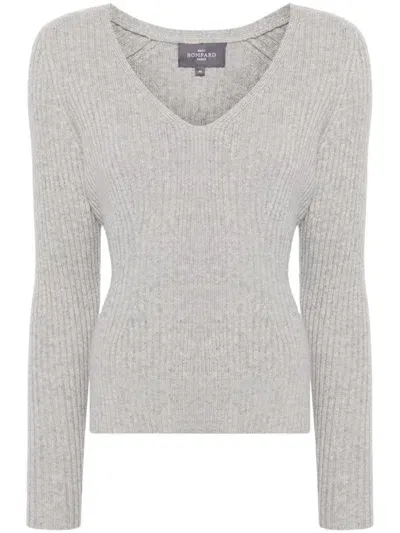 Eric Bompard V-neck Ribbed Sweater In Grey