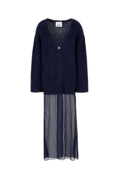 Erika Cavallini Blue Mohair Blend Cardigan In K63-0