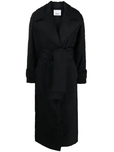 Erika Cavallini Padded Belted Trench Coat In Black