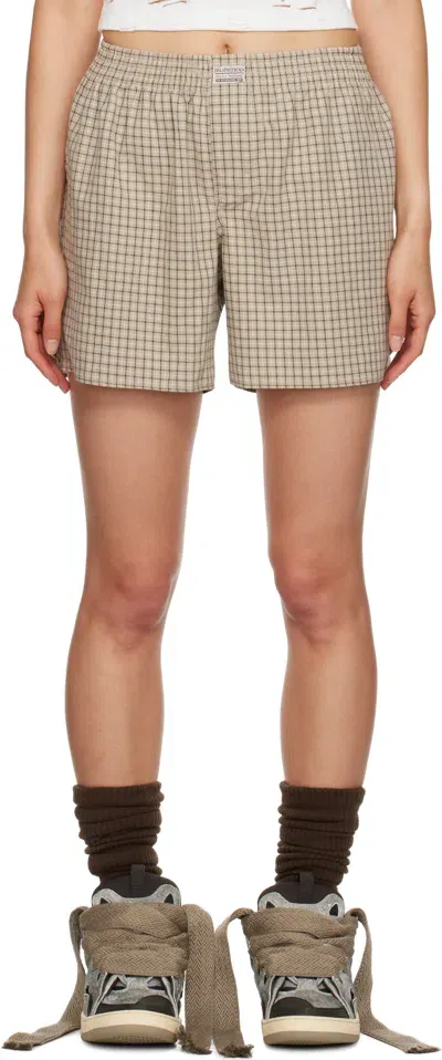 Erl Beige Plaid Boy Shorts In 1 Beige Plaid