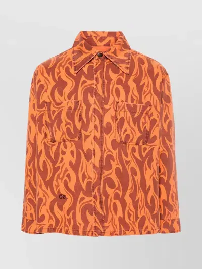 Erl Flame Print Canvas Shirt Jacket In Orange