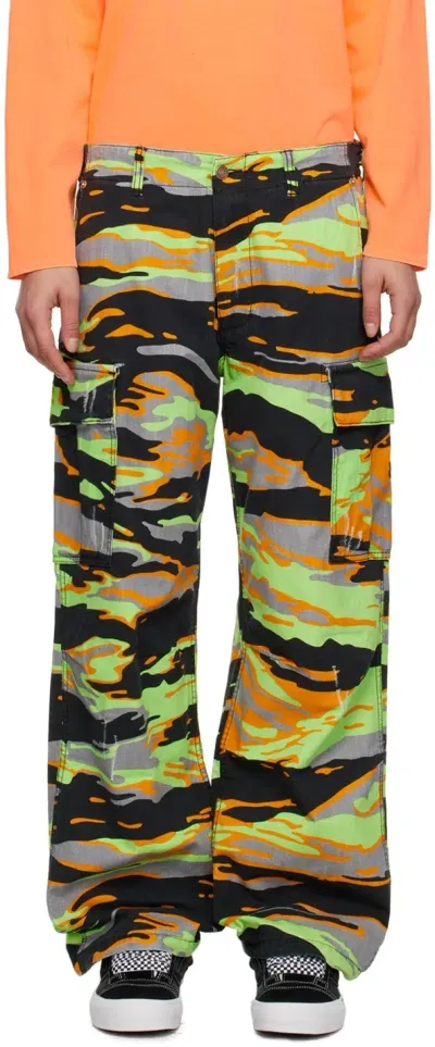 Erl Multicolor Printed Denim Trousers In  Green Rave Camo