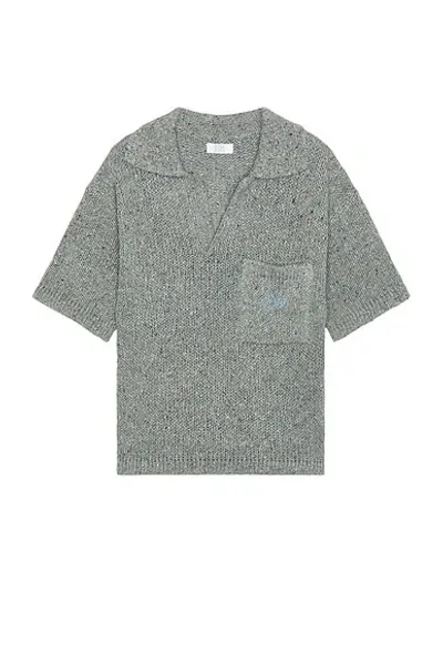 Erl Speckle-knit Polo Shirt In Grey