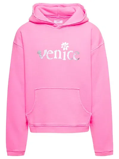 Erl Unisex Silver Print Venice Hoode Knit In Pink