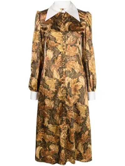 Erl Womens Printed Satin Dress Woven Clothing In 1 Brown