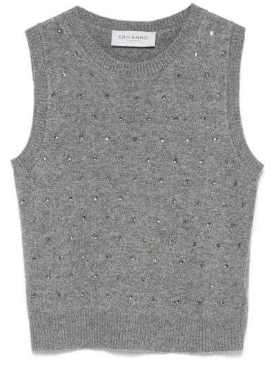 Ermanno Firenze Crystal-embellished Vest In Grey