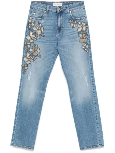 Ermanno Firenze Floral-embroidered Jeans In Clear Blue